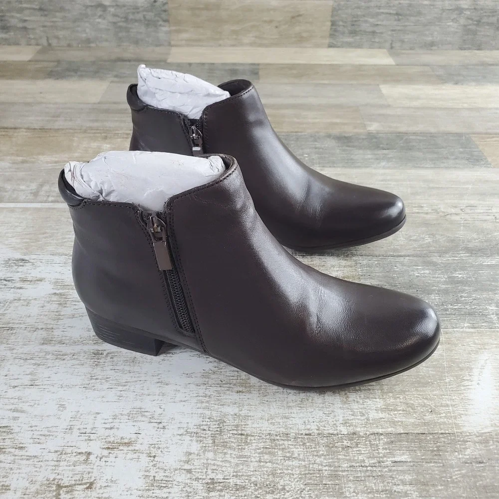 Trotters Major Womens Ankle Boots Sz 7 M Dark Brown Side Zip Round Toe